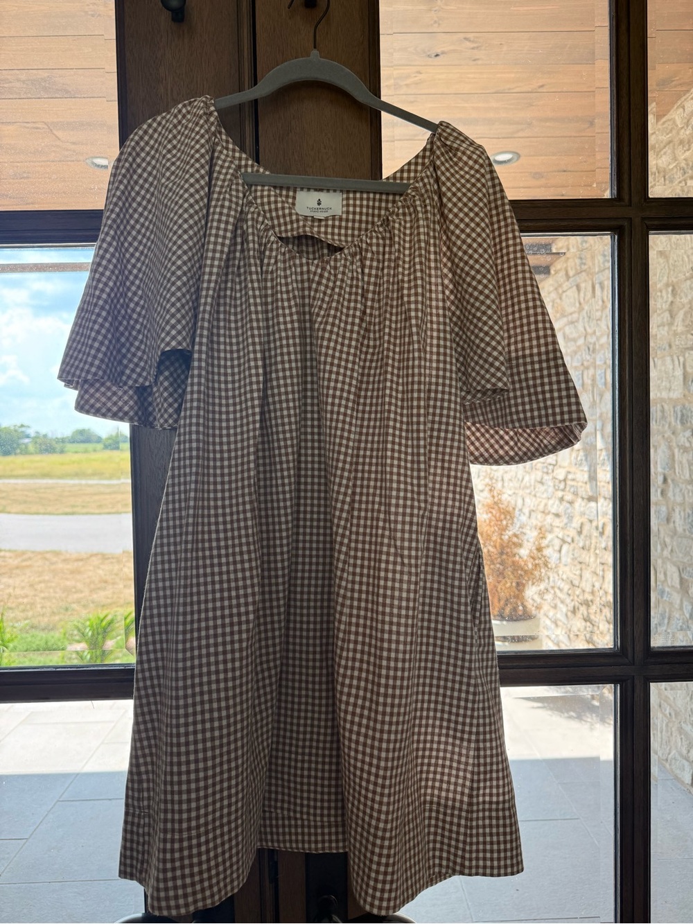 STUDIO MCGEE TUCKERNUCK Brown Gingham Short-Sleeve Women's Dress